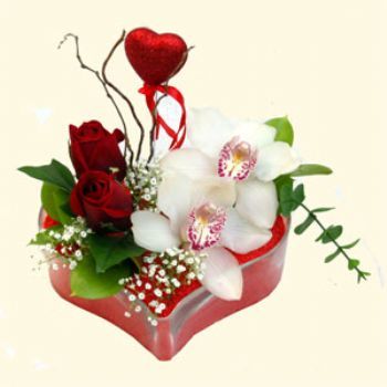  Bursa Abc iek hediye sevgilime hediye iek  1 kandil orkide 5 adet kirmizi gl mika kalp