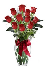 11 adet kirmizi gül vazo mika vazo içinde  Bursa Abc çiçek 14 şubat sevgililer günü çiçek 