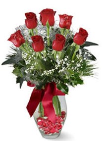  Bursa Abc çiçek internetten çiçek siparişi  7 adet kirmizi gül cam vazo yada mika vazoda