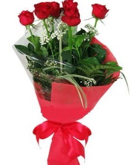 5 adet kırmızı gülden buket  Bursa Abc çiçek kaliteli taze ve ucuz çiçekler 