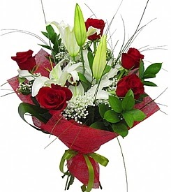 1 dal kazablanka 5 kırmızı gül buketi  Bursa Abc çiçek kaliteli taze ve ucuz çiçekler 