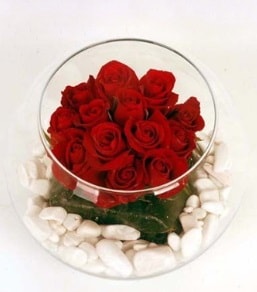 Cam fanusta 11 adet kırmızı gül  Bursa Abc çiçek çiçek gönderme 