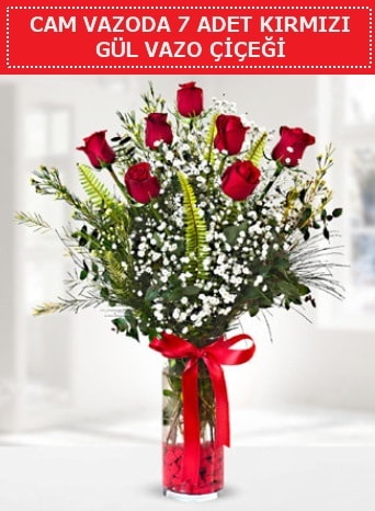Cam vazoda 7 adet kırmızı gül çiçeği  Bursa Abc çiçek çiçek gönderme sitemiz güvenlidir 